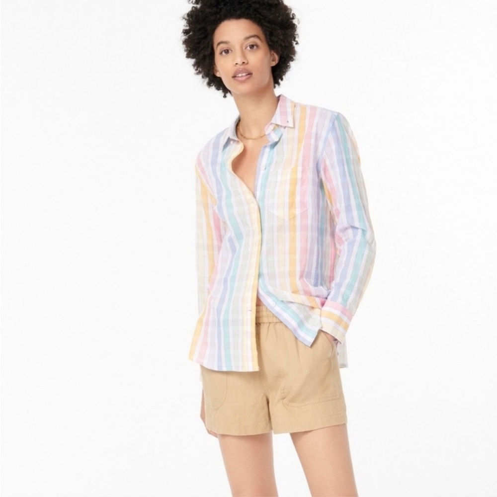 NWOT J. Crew Classic-fit Shirt in Rainbow Crinkle Gingham - Picture 2 of 5